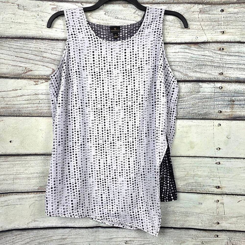 Worthington Layered Tank Top Black White Print LT